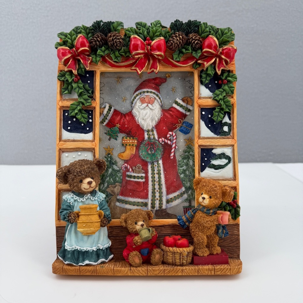 Teddy Bear Family Christmas Window 3D Photo Frame 4"x6" Free Standing Heavy